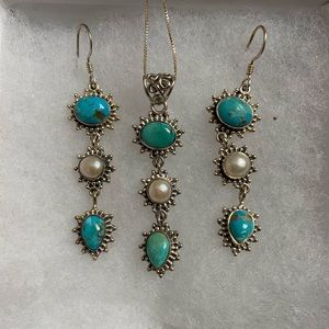 ✨BNWOT turquoise and pearl 925 silver set✨